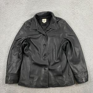 Vintage‎ GAP Leather Jacket Womens Medium Black Button Up Y2K Goth Grunge